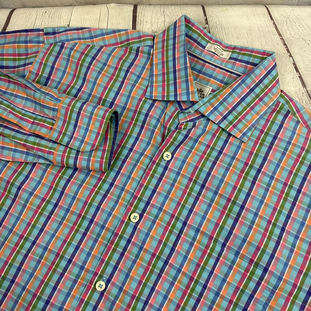 Peter Millar Weekender Finish Button Up Multcolor Mens Sz L Long Sleeve Shirt